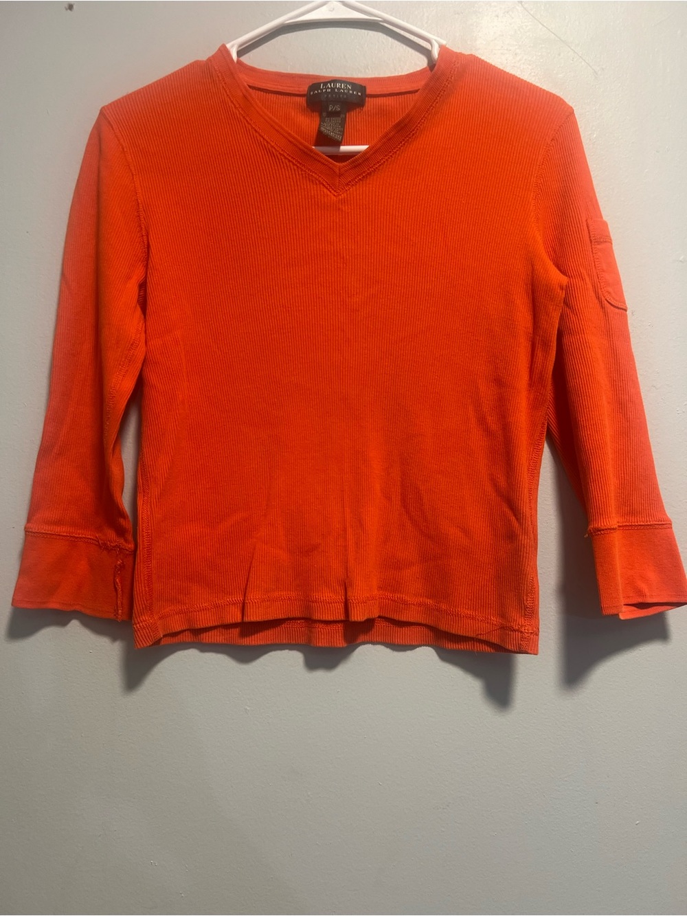 Ralph Lauren Bright Orange Long-Sleeve V-Neck Kids Top